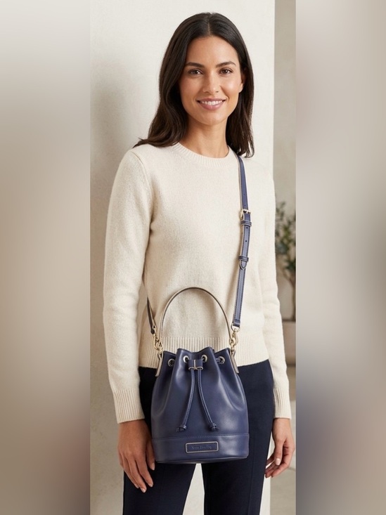Vera Bradley Handbags - Vera Bradley NWOT Vegan leather Navy
Bucket/crossbody bag w/ 
Silver Hardware